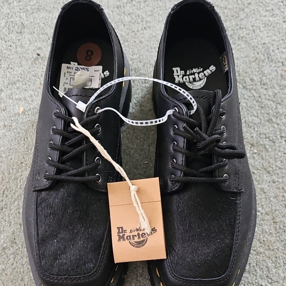 Dr. Martens Black Leather Hair-on BEX Oxfords-Unisex Size 8 Womens-NWT